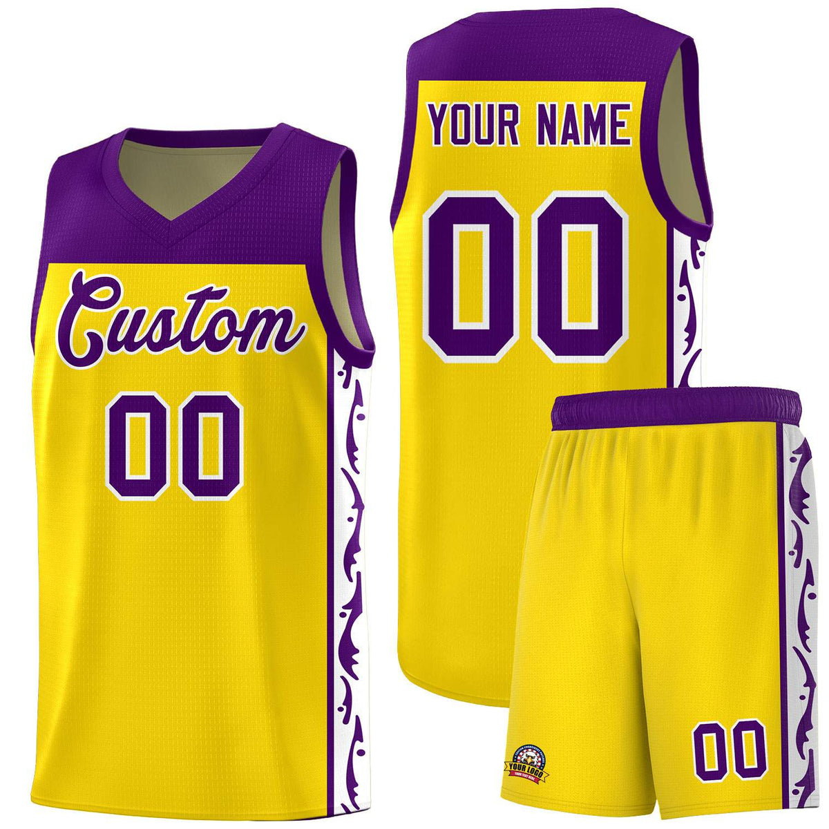 Custom Gold Side Pattern Sports Uniform Basketball Jersey|KXKSHOP