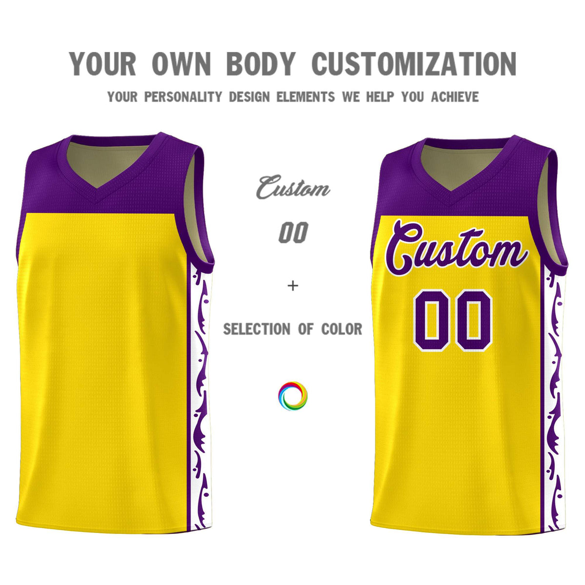 Custom Gold Side Pattern Sports Uniform Basketball Jersey|KXKSHOP