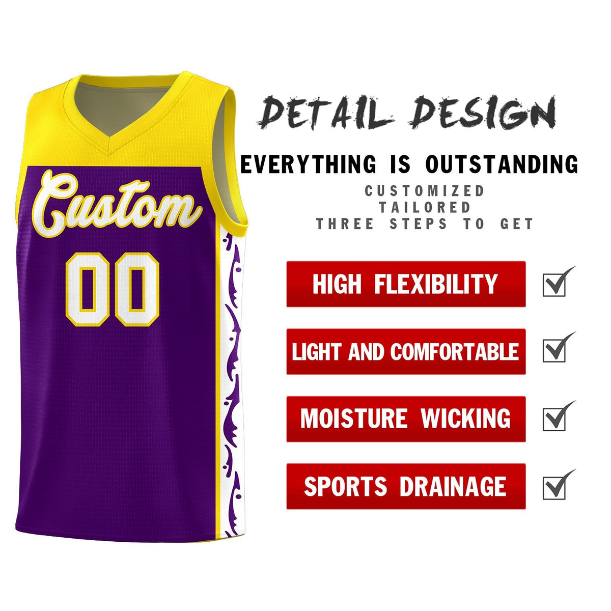 Custom Purple Side Pattern Sports Uniform Basketball Jersey|KXKSHOP