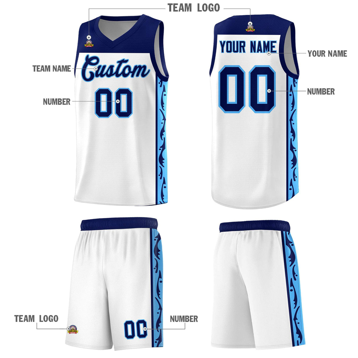 Custom White Side Pattern Sports Uniform Basketball Jersey|KXKSHOP