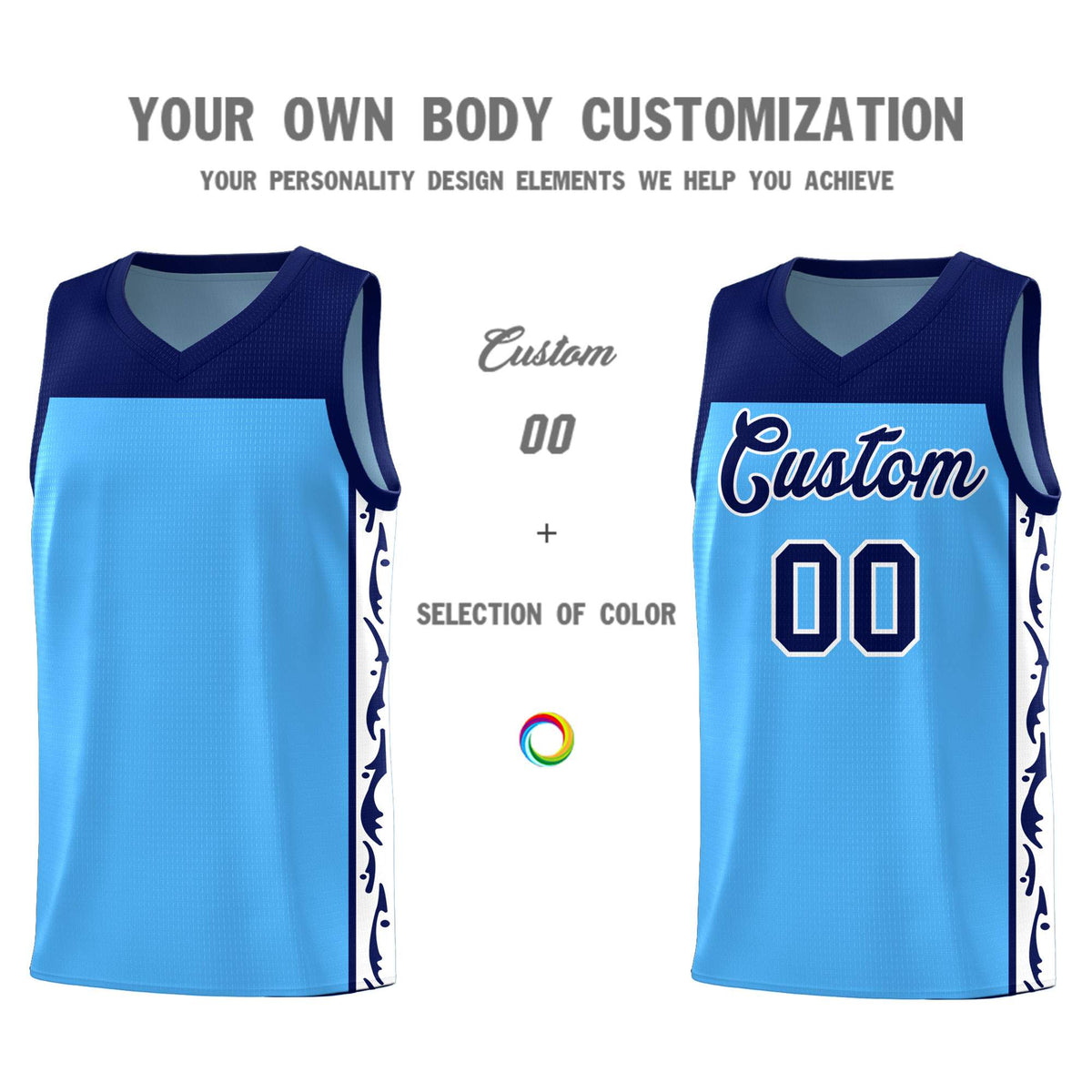 Custom Light Blue Side Pattern Sports Uniform Basketball Jersey|KXKSHOP