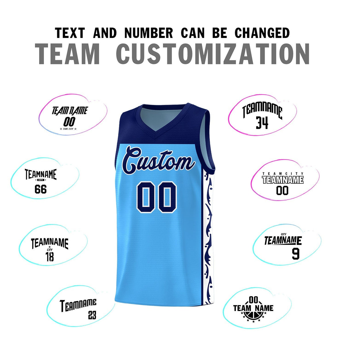 Custom Light Blue Side Pattern Sports Uniform Basketball Jersey|KXKSHOP