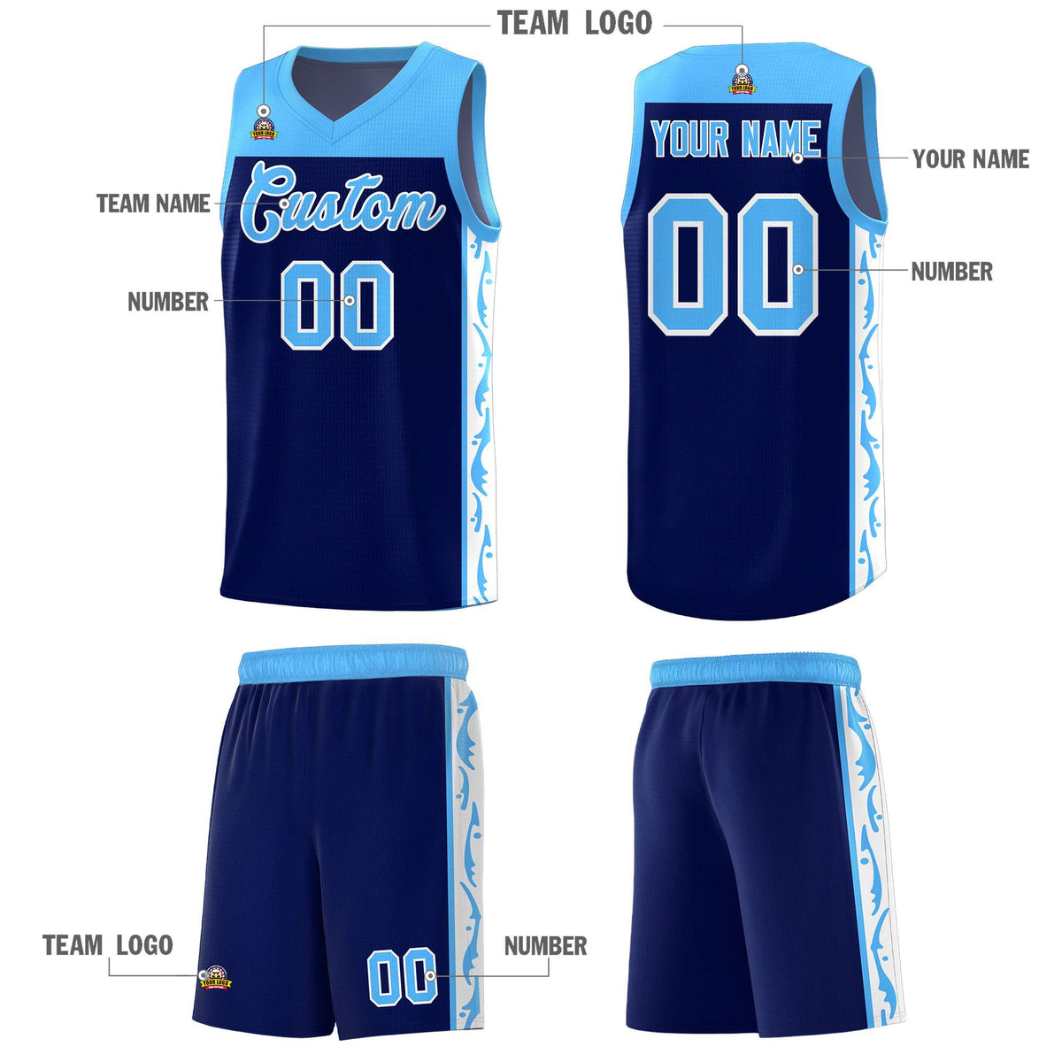 Custom Navy Side Pattern Sports Uniform Basketball Jersey|KXKSHOP