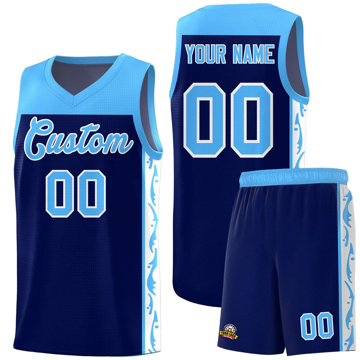 Custom Navy Side Pattern Sports Uniform Basketball Jersey|KXKSHOP