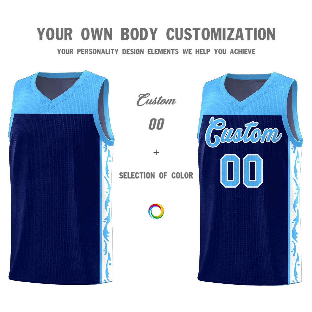Custom Navy Side Pattern Sports Uniform Basketball Jersey|KXKSHOP