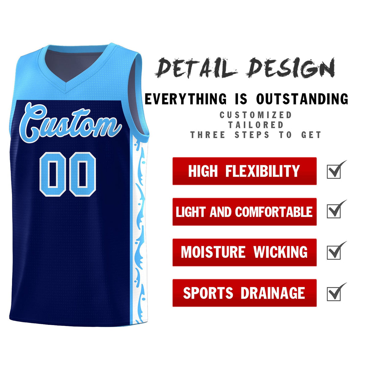 Custom Navy Side Pattern Sports Uniform Basketball Jersey|KXKSHOP