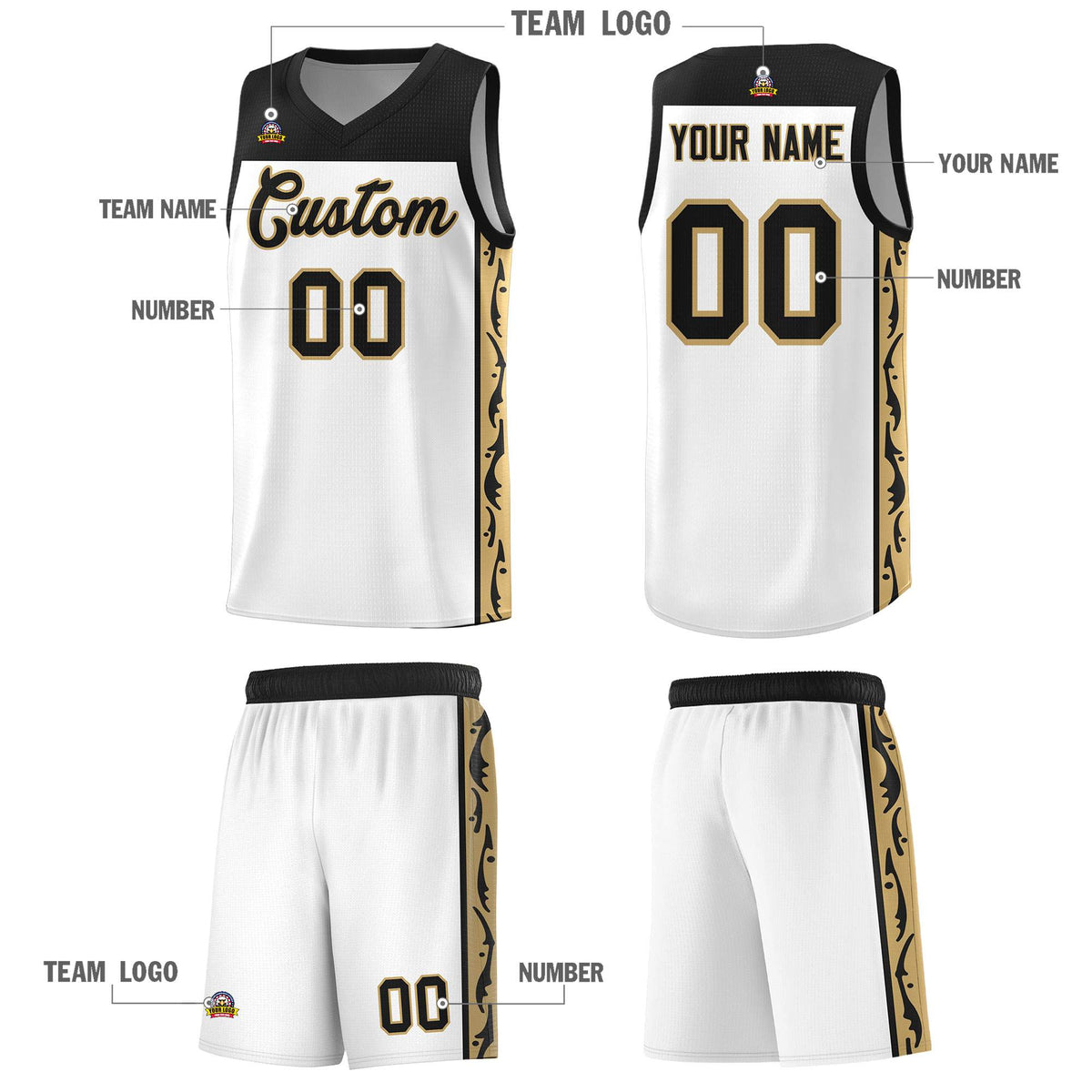 Custom White Side Pattern Sports Uniform Basketball Jersey|KXKSHOP
