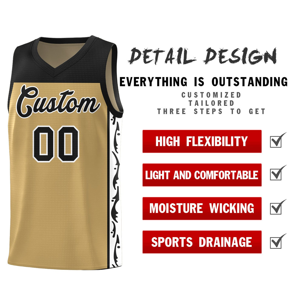 Custom Light Brown Side Pattern Sports Uniform Basketball Jersey|KXKSHOP