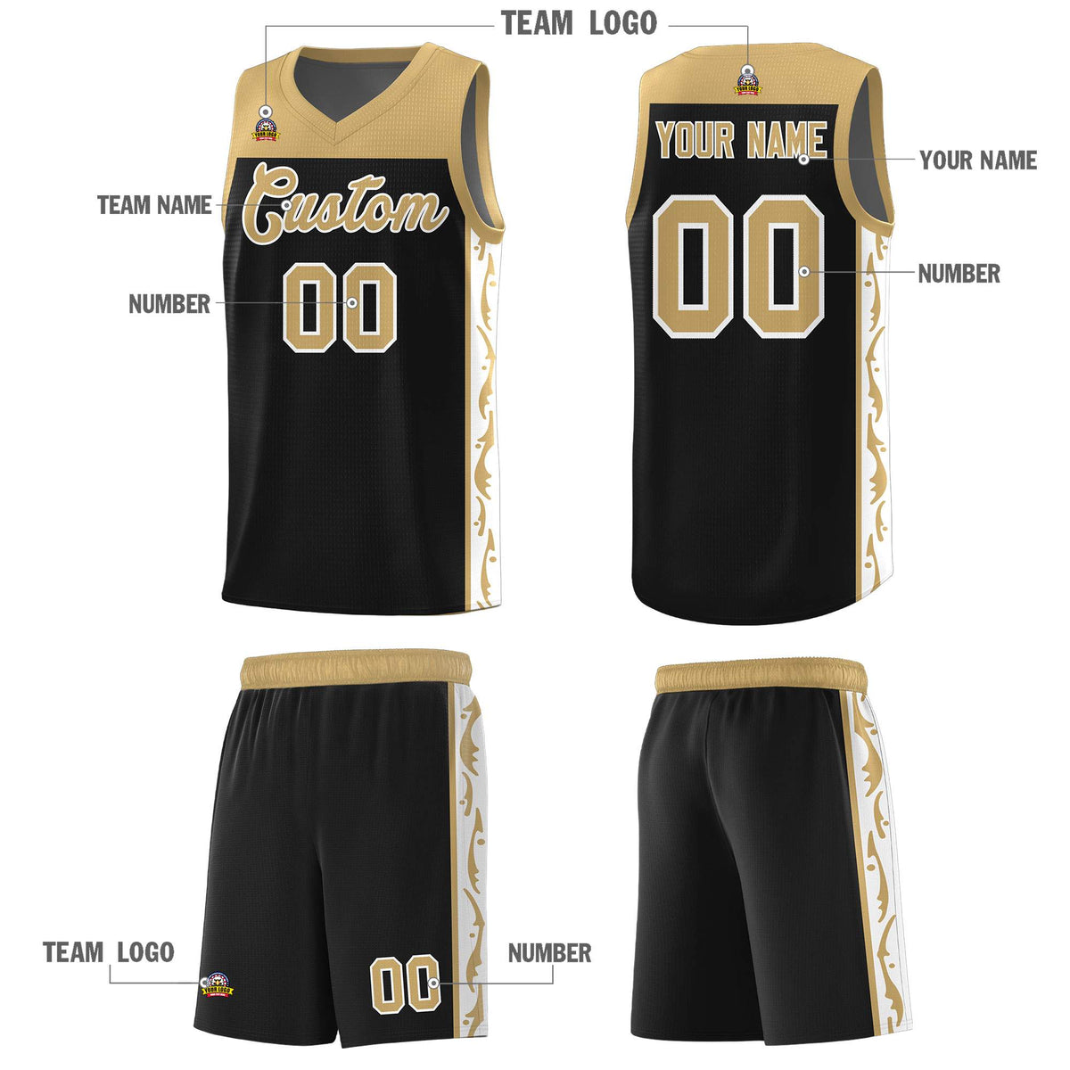 Custom Black Side Pattern Sports Uniform Basketball Jersey|KXKSHOP