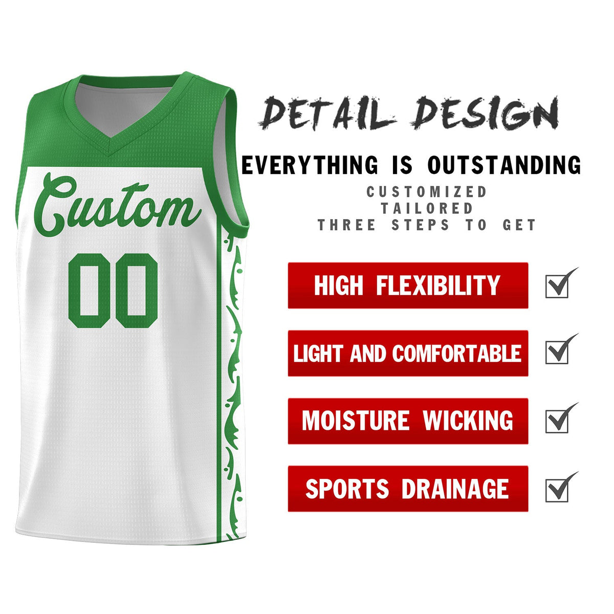 Custom White Side Pattern Sports Uniform Basketball Jersey|KXKSHOP