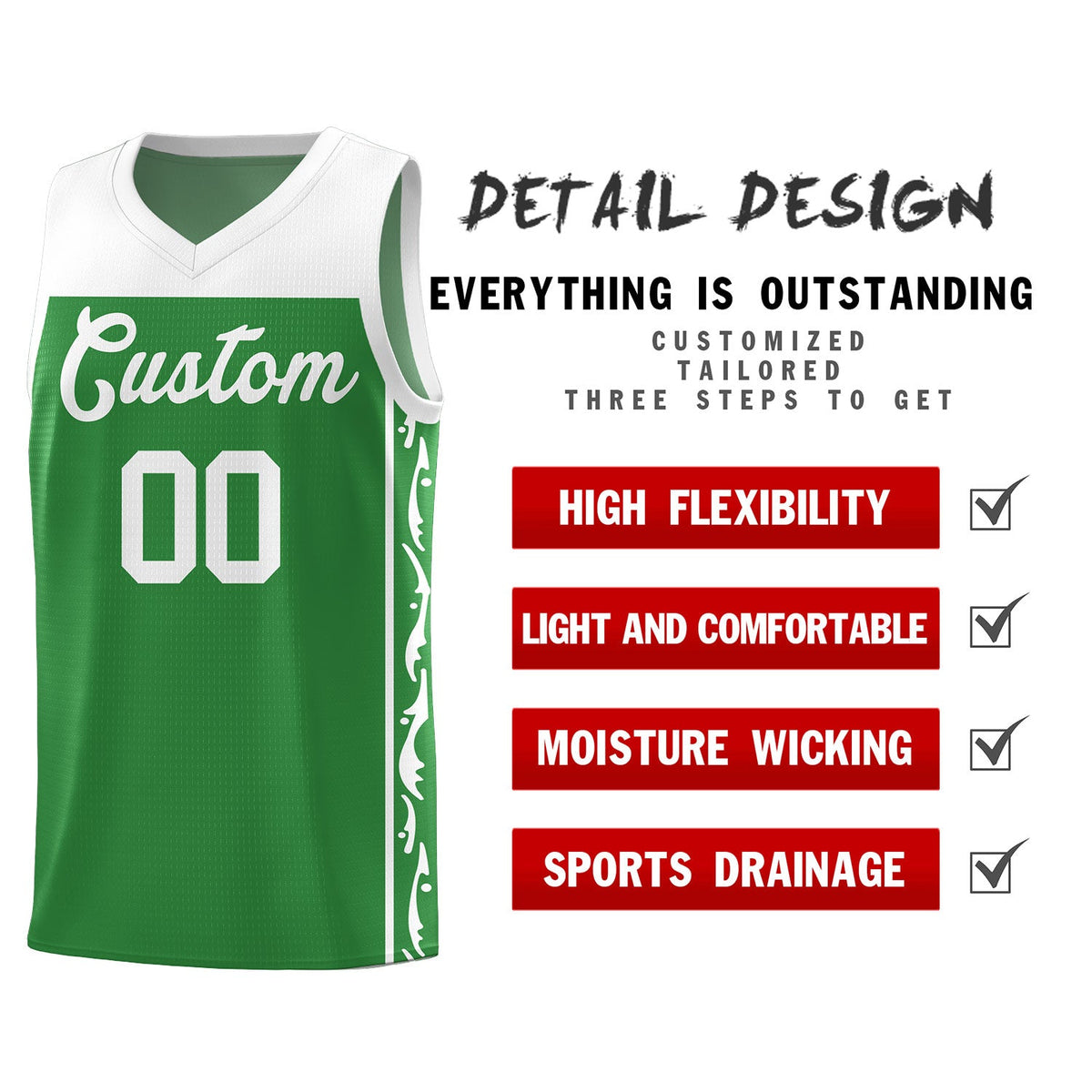 Custom Kelly Green Side Pattern Sports Uniform Basketball Jersey|KXKSHOP