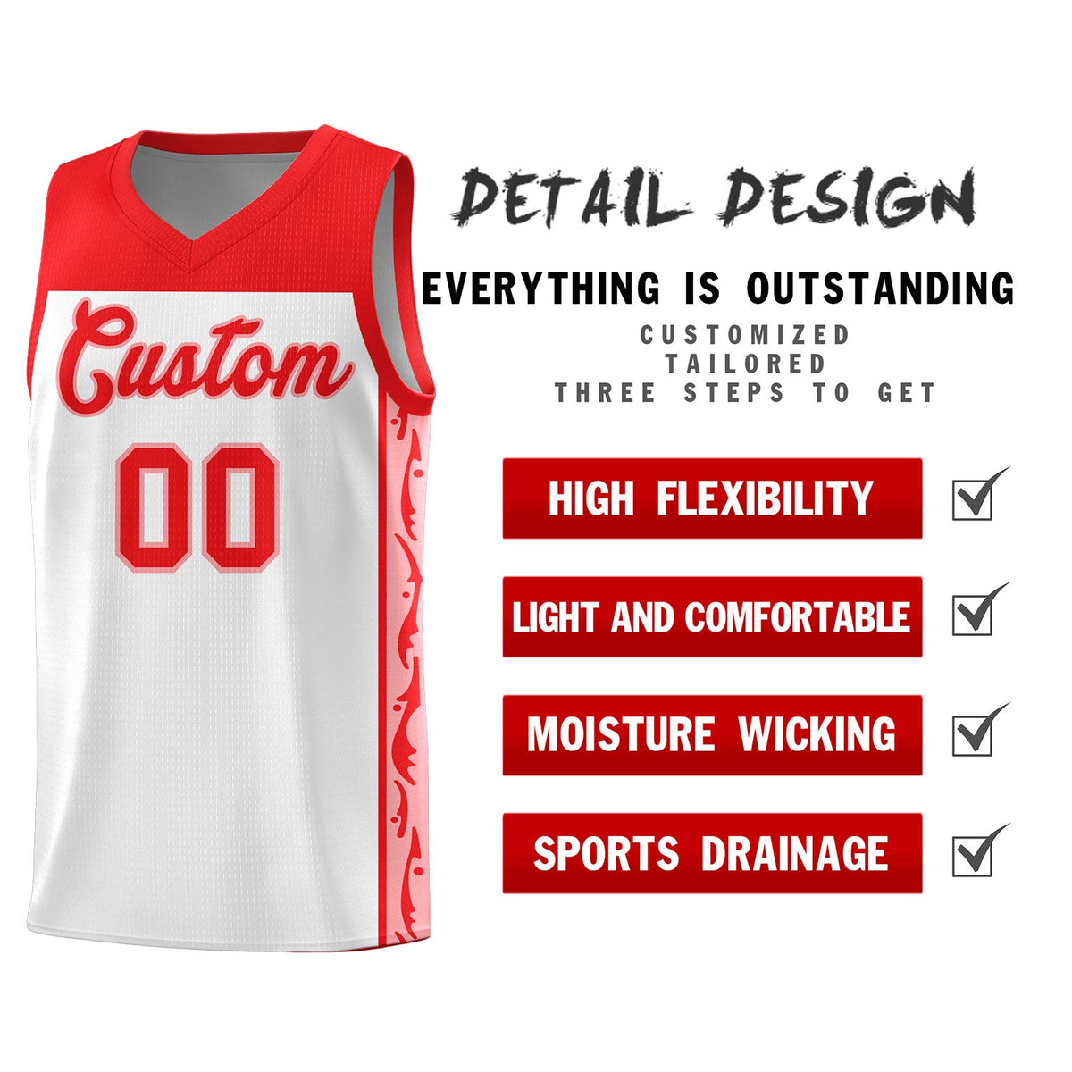 Custom White Side Pattern Sports Uniform Basketball Jersey|KXKSHOP