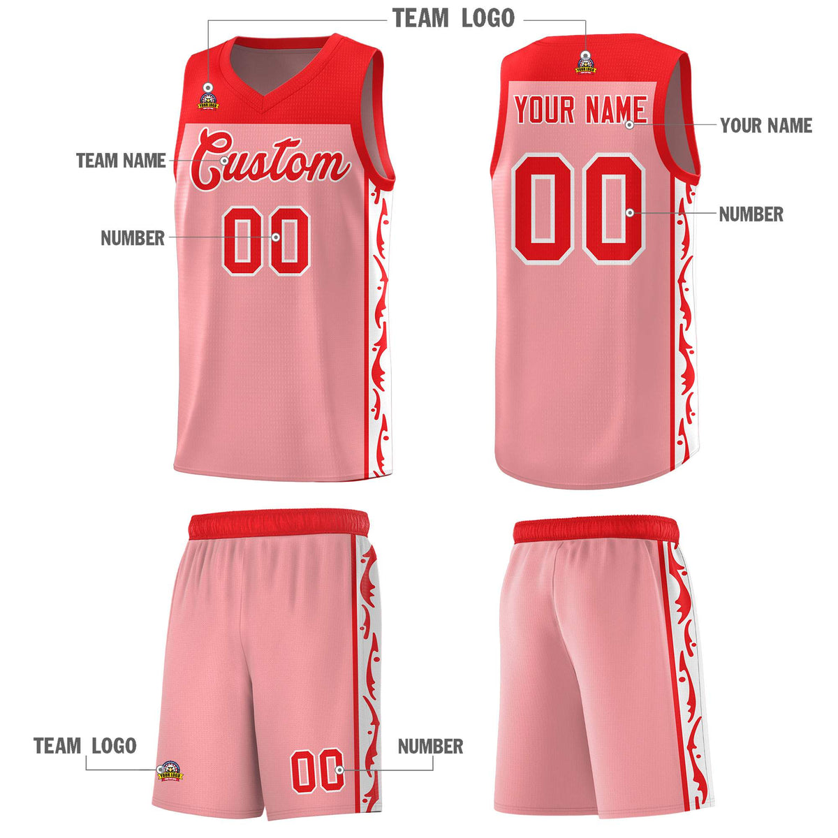 Custom Pink Side Pattern Sports Uniform Basketball Jersey|KXKSHOP