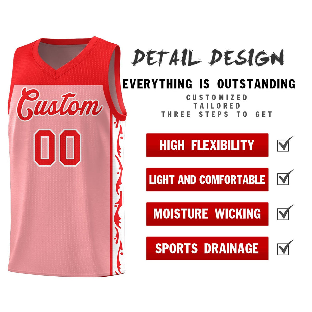 Custom Pink Side Pattern Sports Uniform Basketball Jersey|KXKSHOP