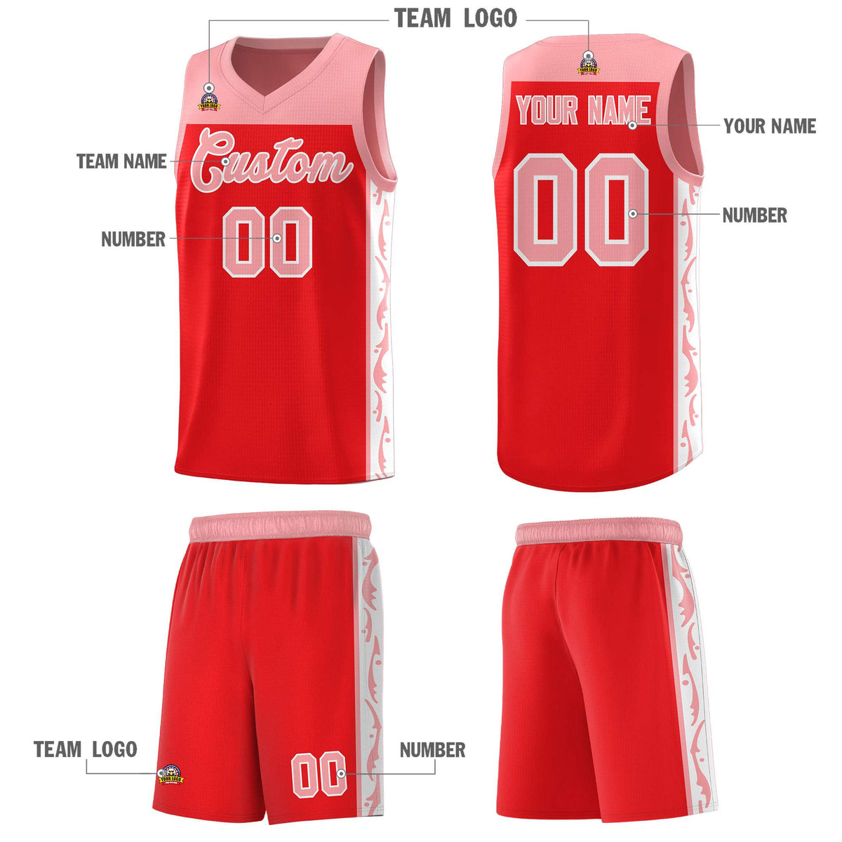 Custom Red Side Pattern Sports Uniform Basketball Jersey|KXKSHOP