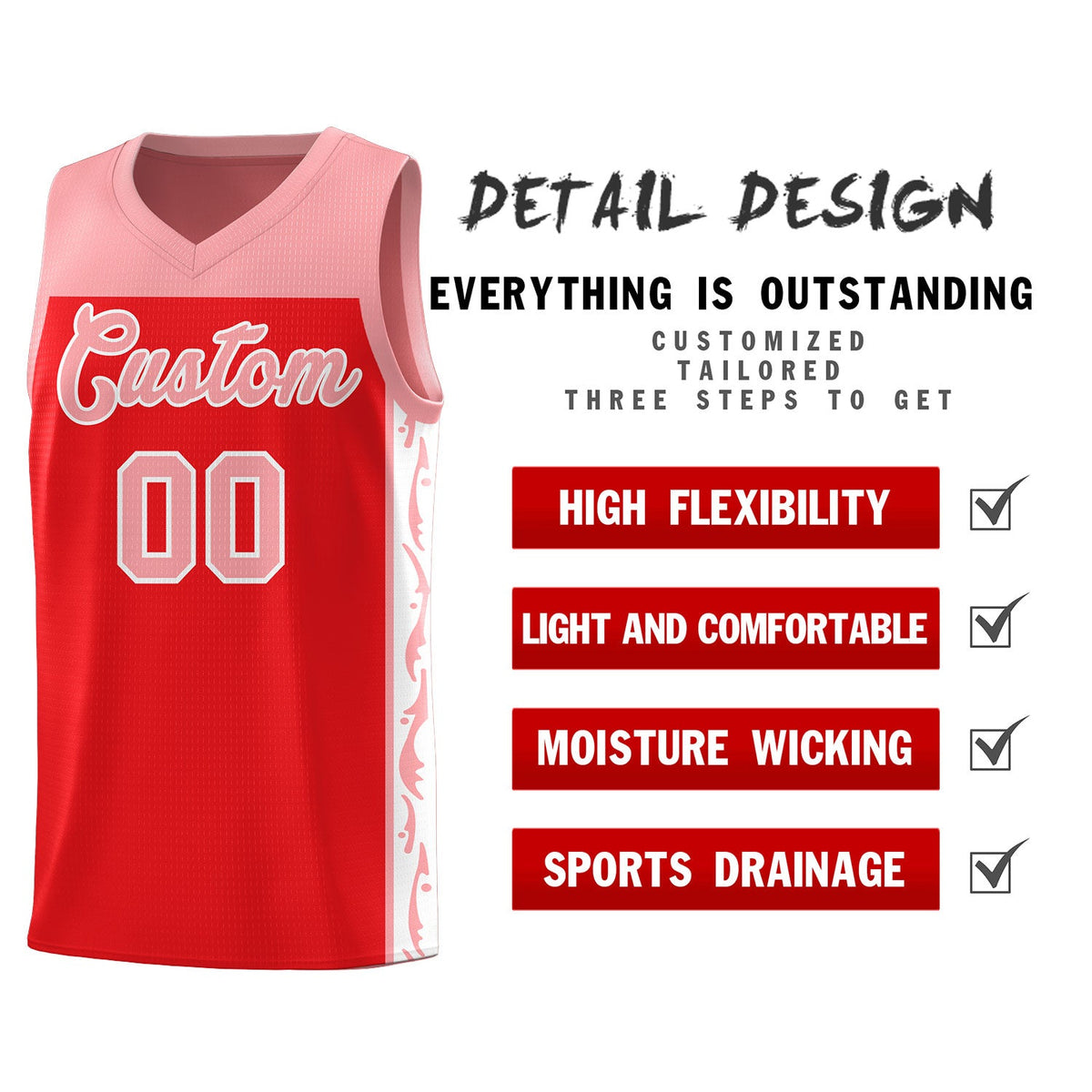 Custom Red Side Pattern Sports Uniform Basketball Jersey|KXKSHOP
