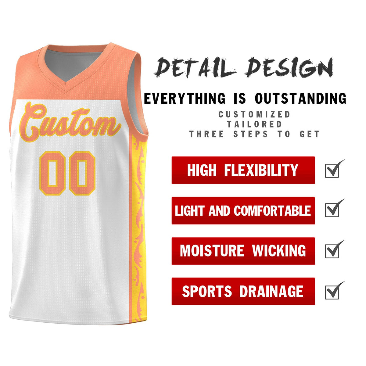 Custom White Side Pattern Sports Uniform Basketball Jersey|KXKSHOP