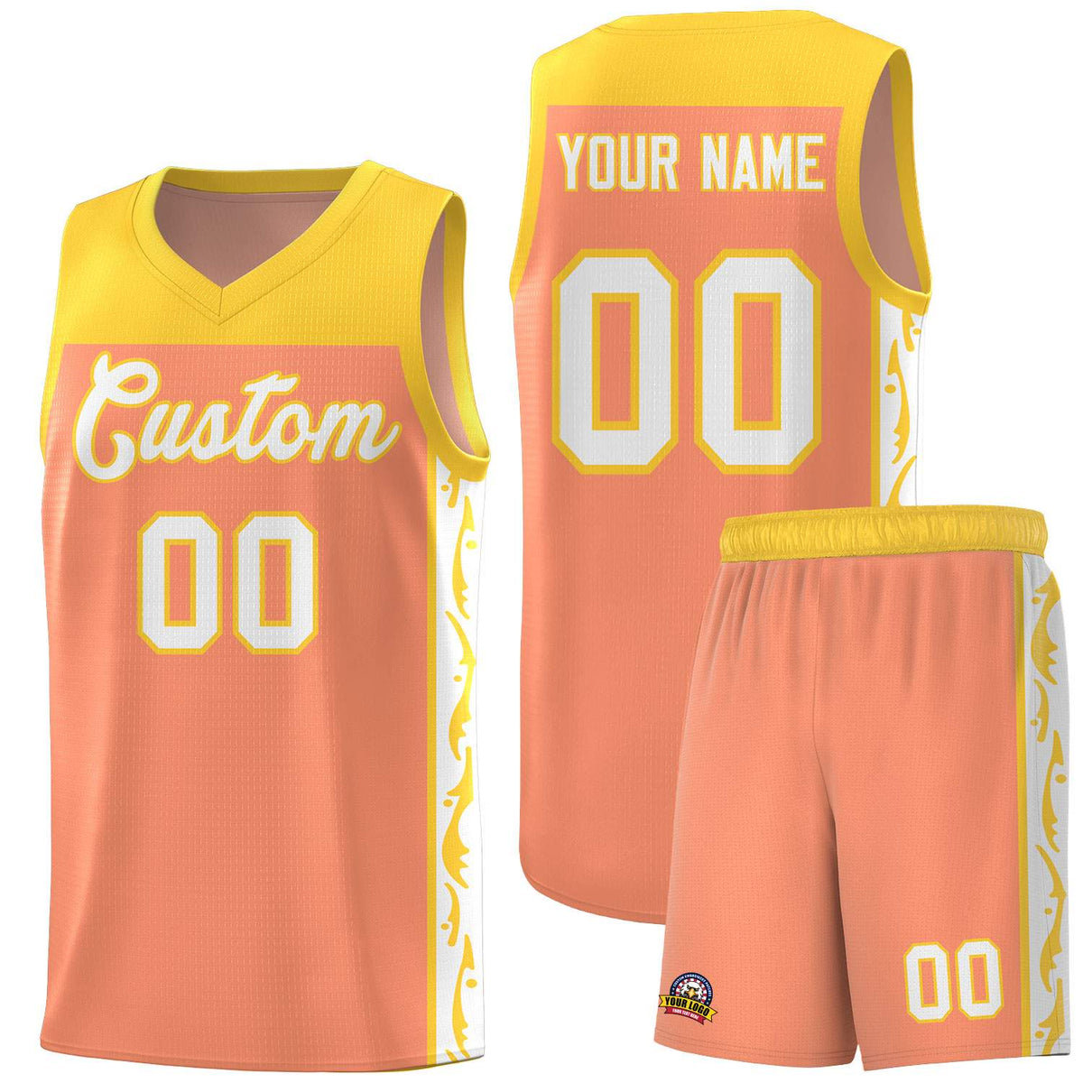 Custom Gold Orange Side Pattern Sports Uniform Basketball Jersey|KXKSHOP