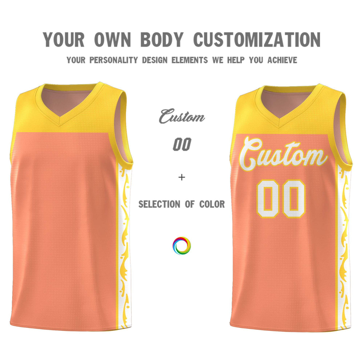 Custom Gold Orange Side Pattern Sports Uniform Basketball Jersey|KXKSHOP