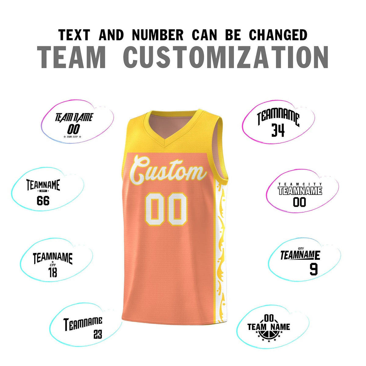 Custom Gold Orange Side Pattern Sports Uniform Basketball Jersey|KXKSHOP