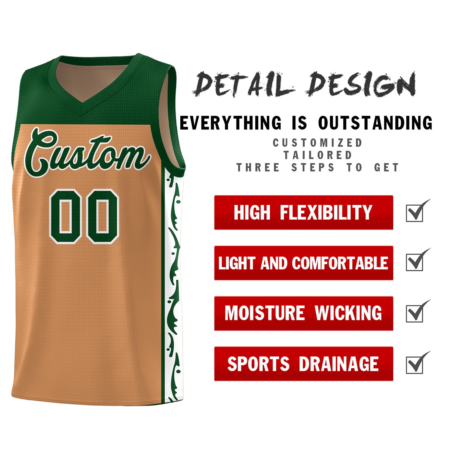 Custom Light Brown Side Pattern Sports Uniform Basketball Jersey|KXKSHOP