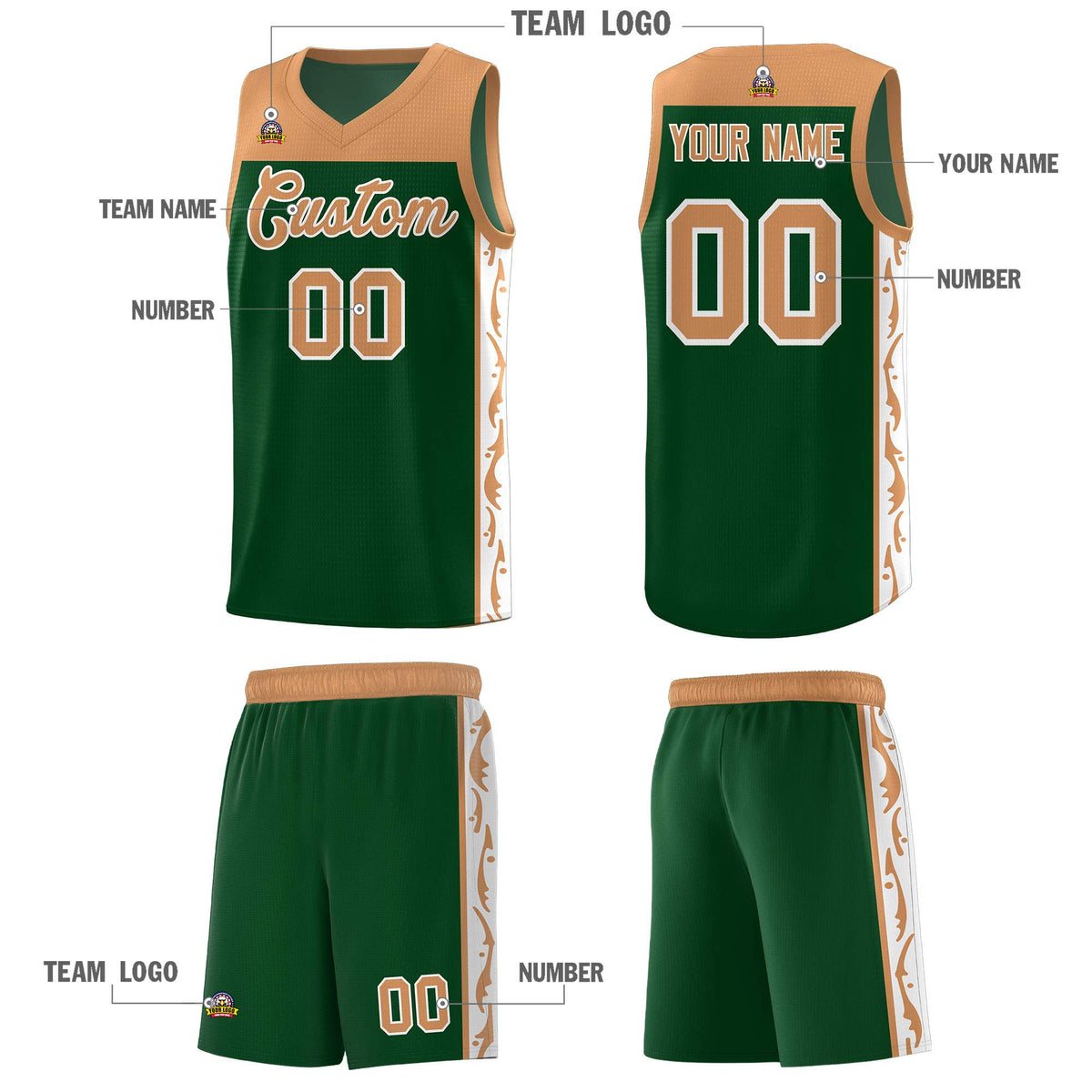 Custom Green Side Pattern Sports Uniform Basketball Jersey|KXKSHOP
