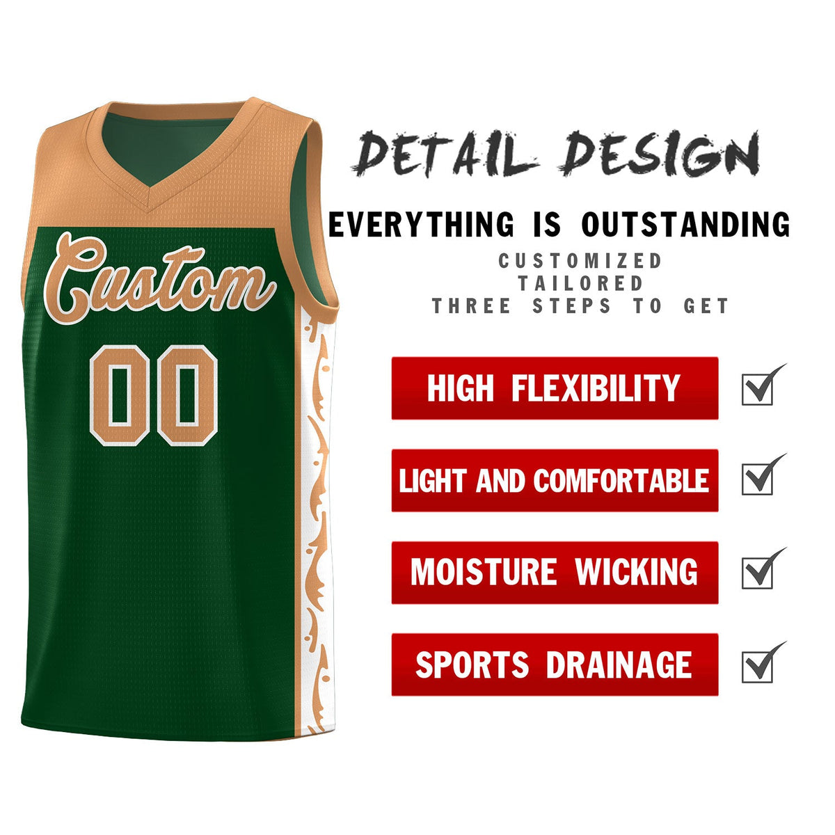 Custom Green Side Pattern Sports Uniform Basketball Jersey|KXKSHOP