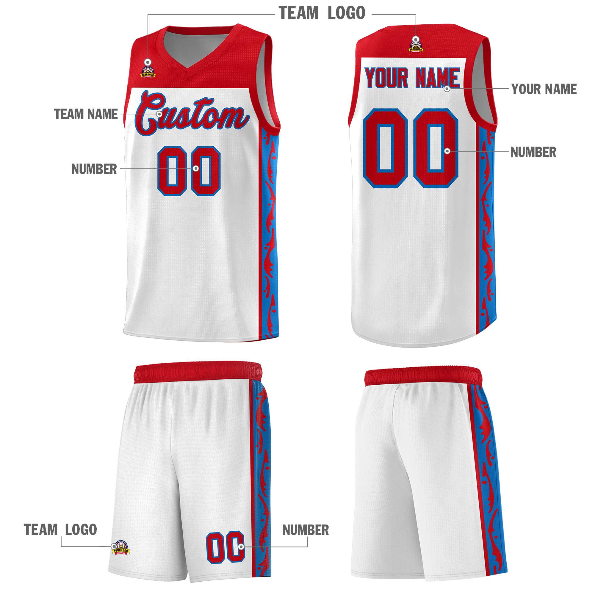 Custom White Side Pattern Sports Uniform Basketball Jersey|KXKSHOP