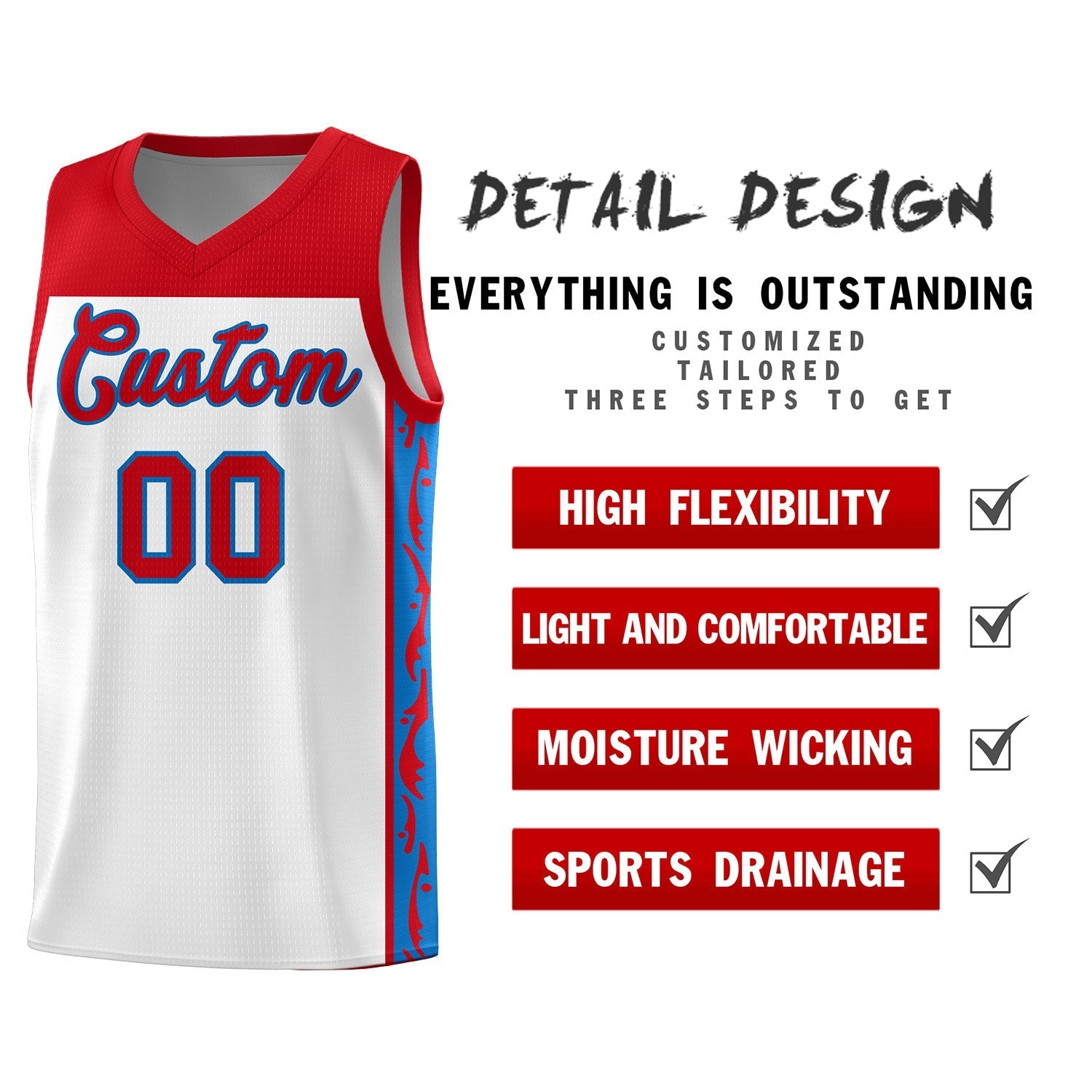 Custom White Side Pattern Sports Uniform Basketball Jersey|KXKSHOP