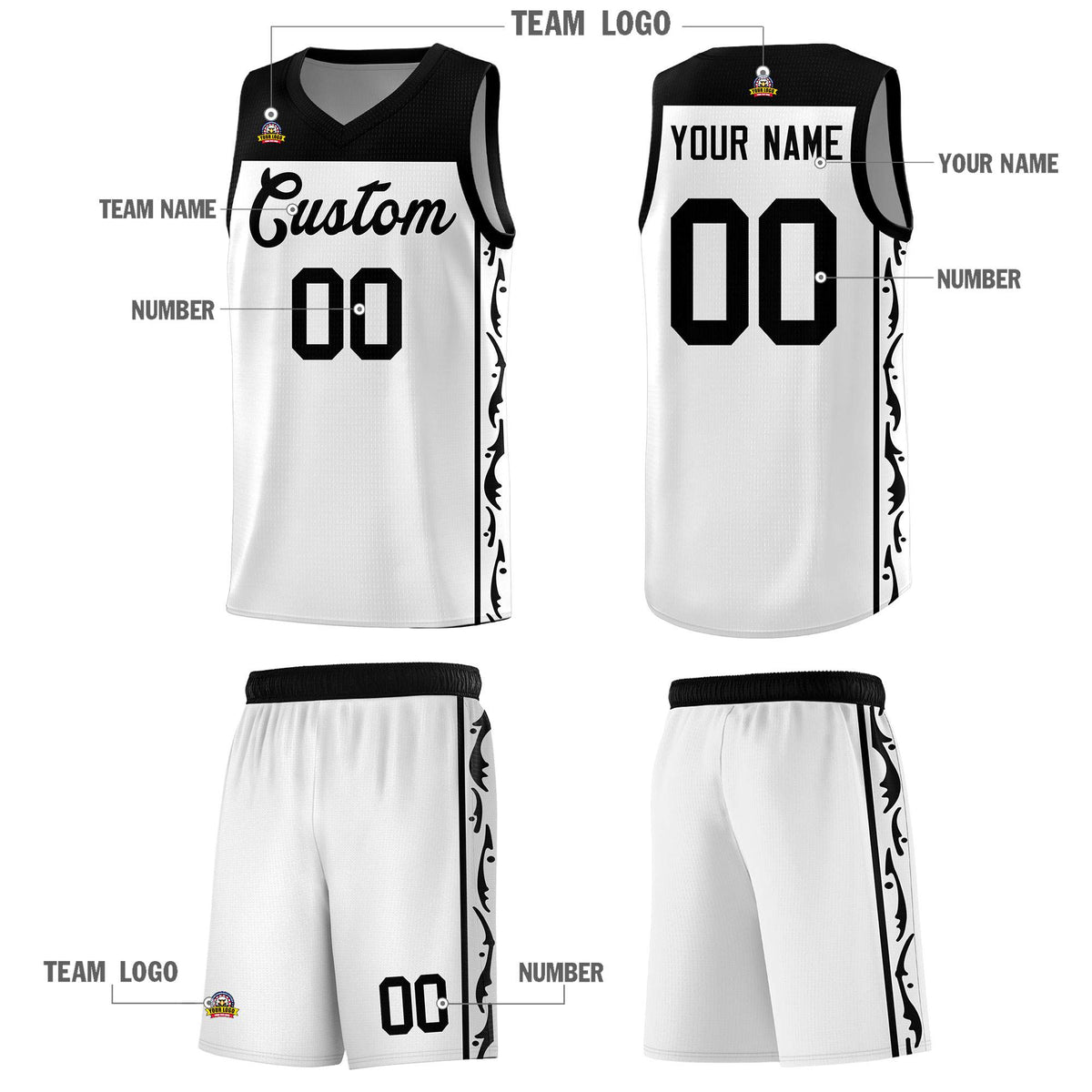 Custom White Side Pattern Sports Uniform Basketball Jersey|KXKSHOP