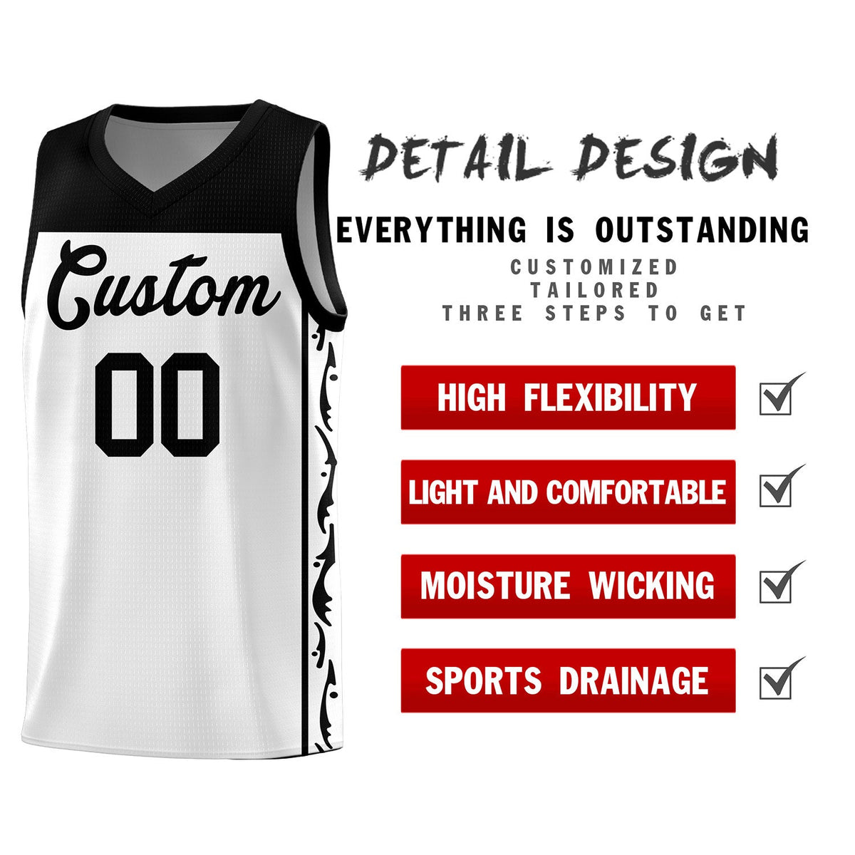 Custom White Side Pattern Sports Uniform Basketball Jersey|KXKSHOP