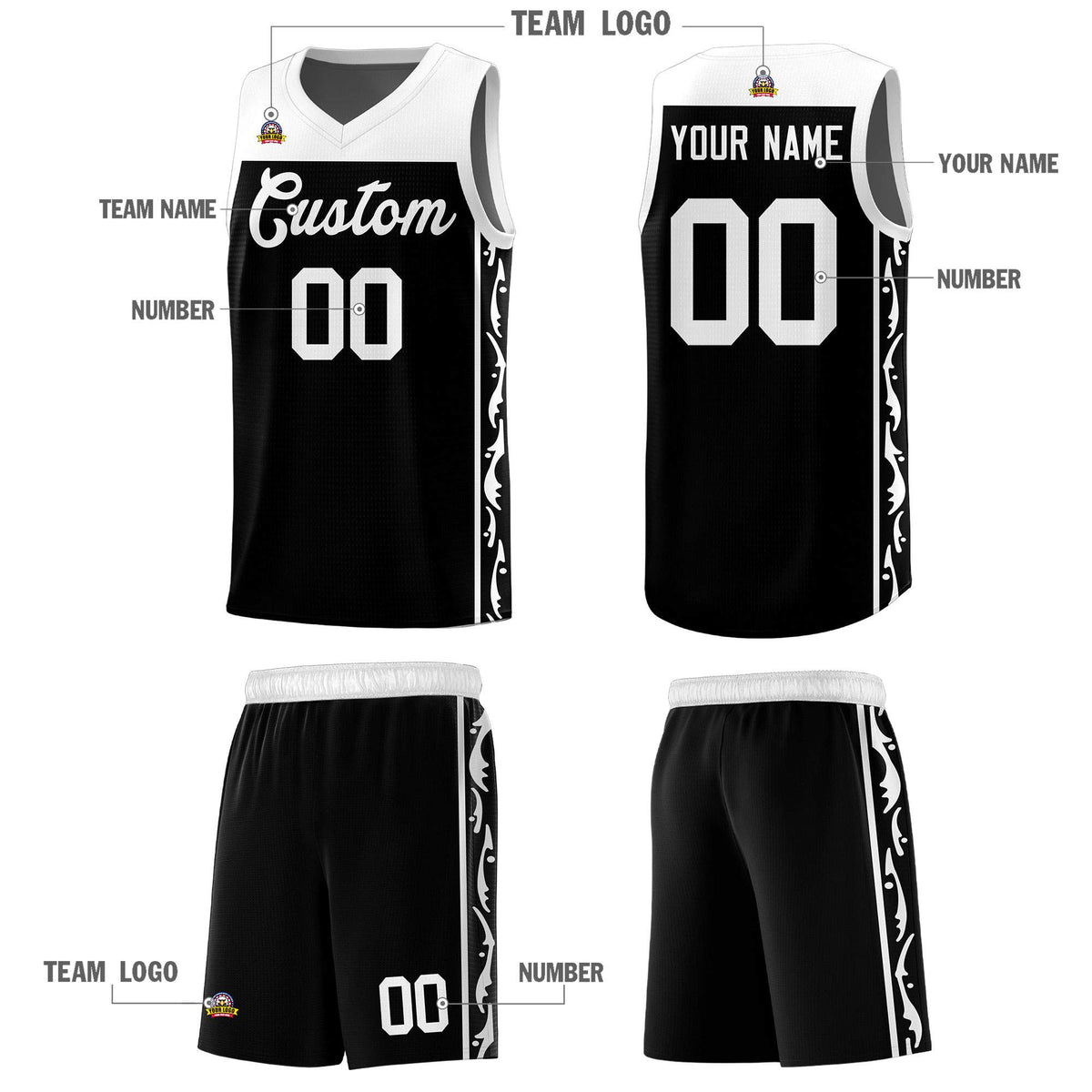 Custom Black Side Pattern Sports Uniform Basketball Jersey|KXKSHOP