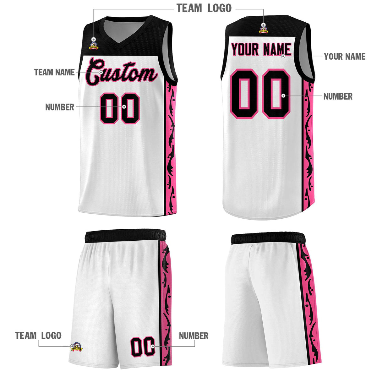 Custom White Side Pattern Sports Uniform Basketball Jersey|KXKSHOP