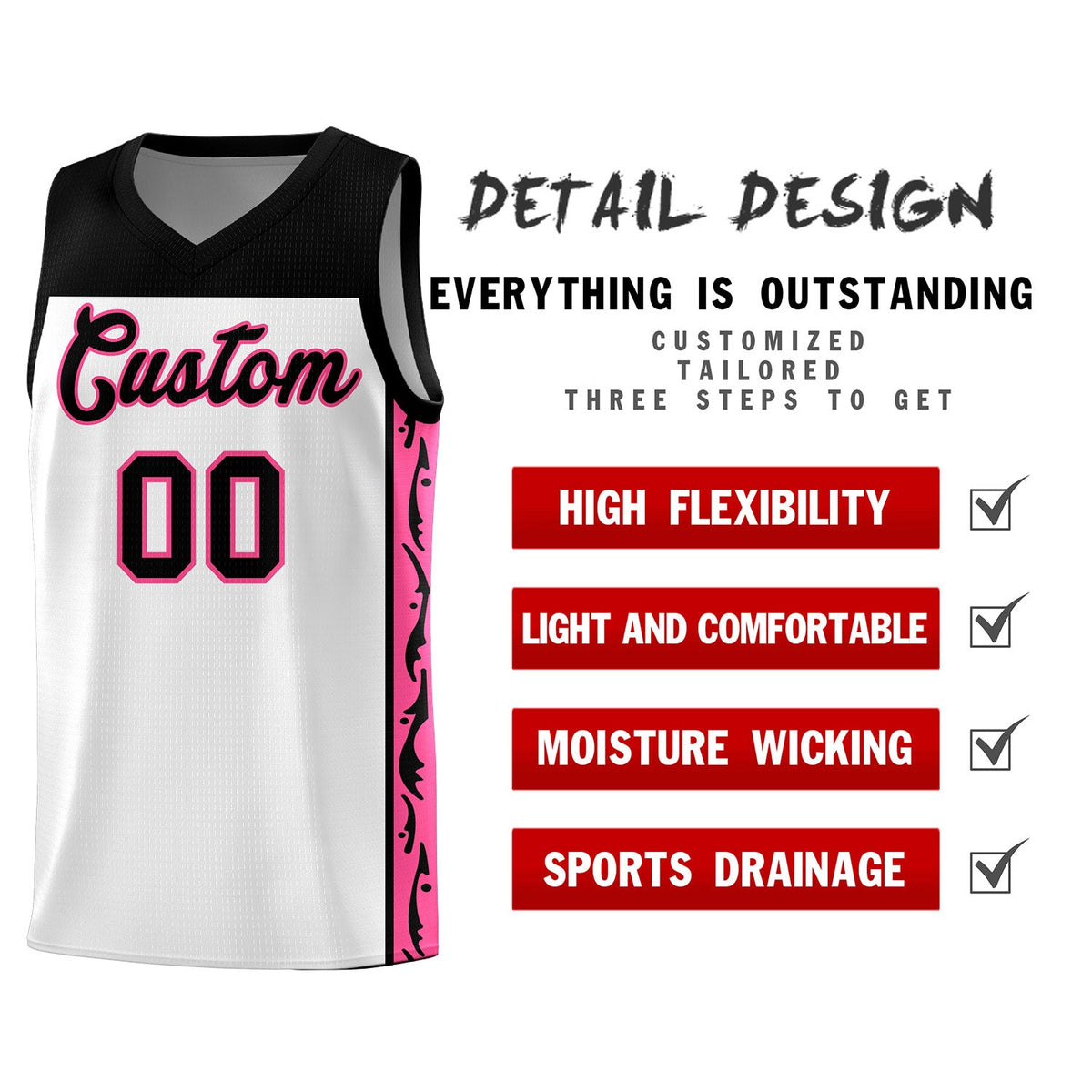 Custom White Side Pattern Sports Uniform Basketball Jersey|KXKSHOP