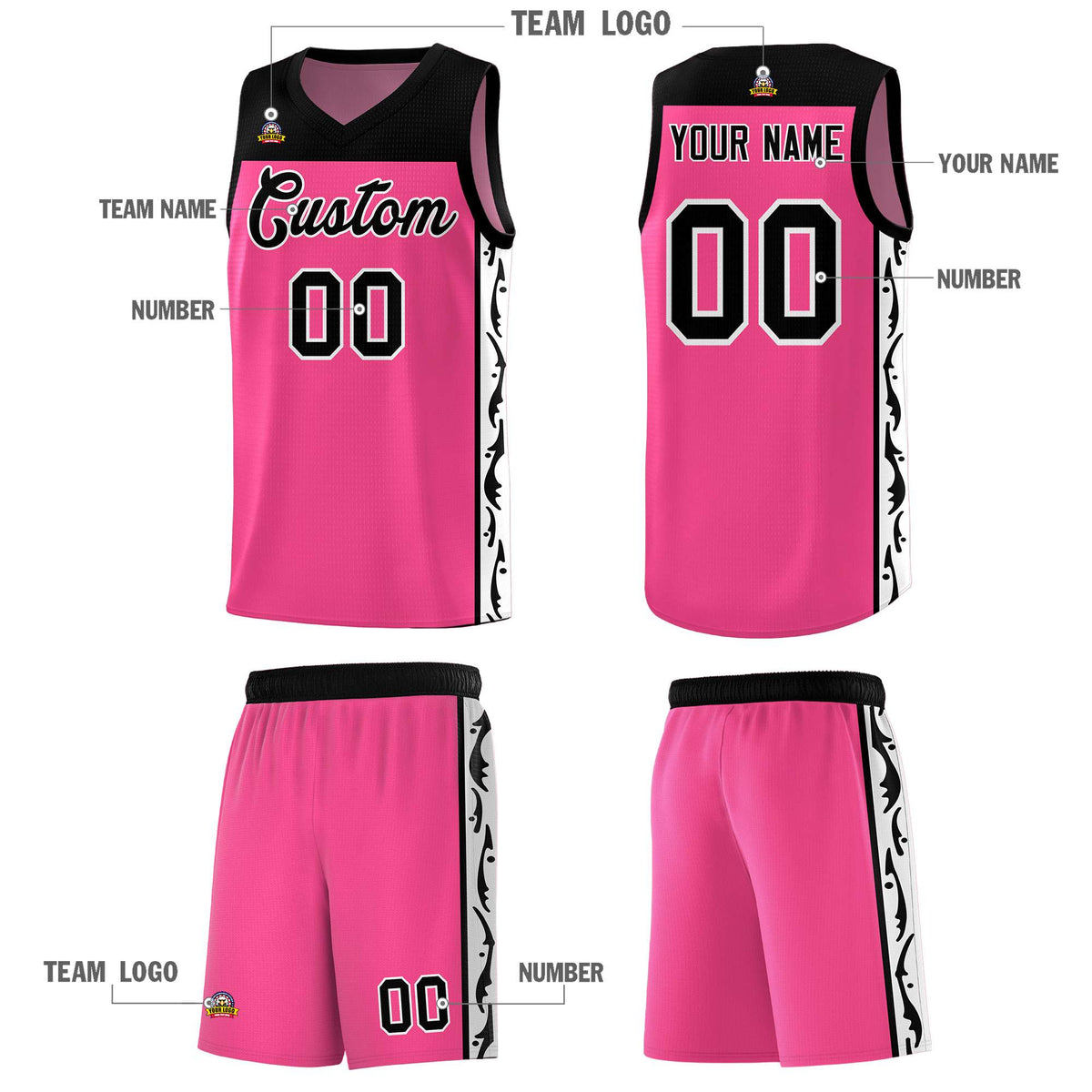 Custom Pink Side Pattern Sports Uniform Basketball Jersey|KXKSHOP