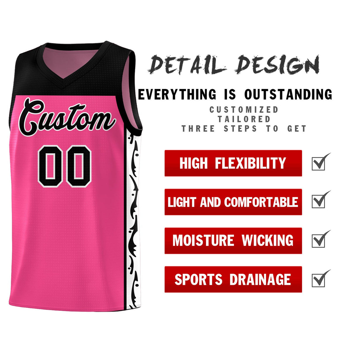 Custom Pink Side Pattern Sports Uniform Basketball Jersey|KXKSHOP