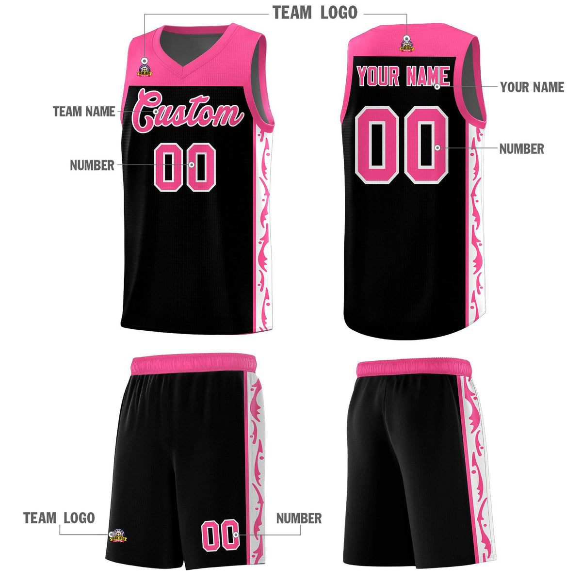 Custom Black Side Pattern Sports Uniform Basketball Jersey|KXKSHOP