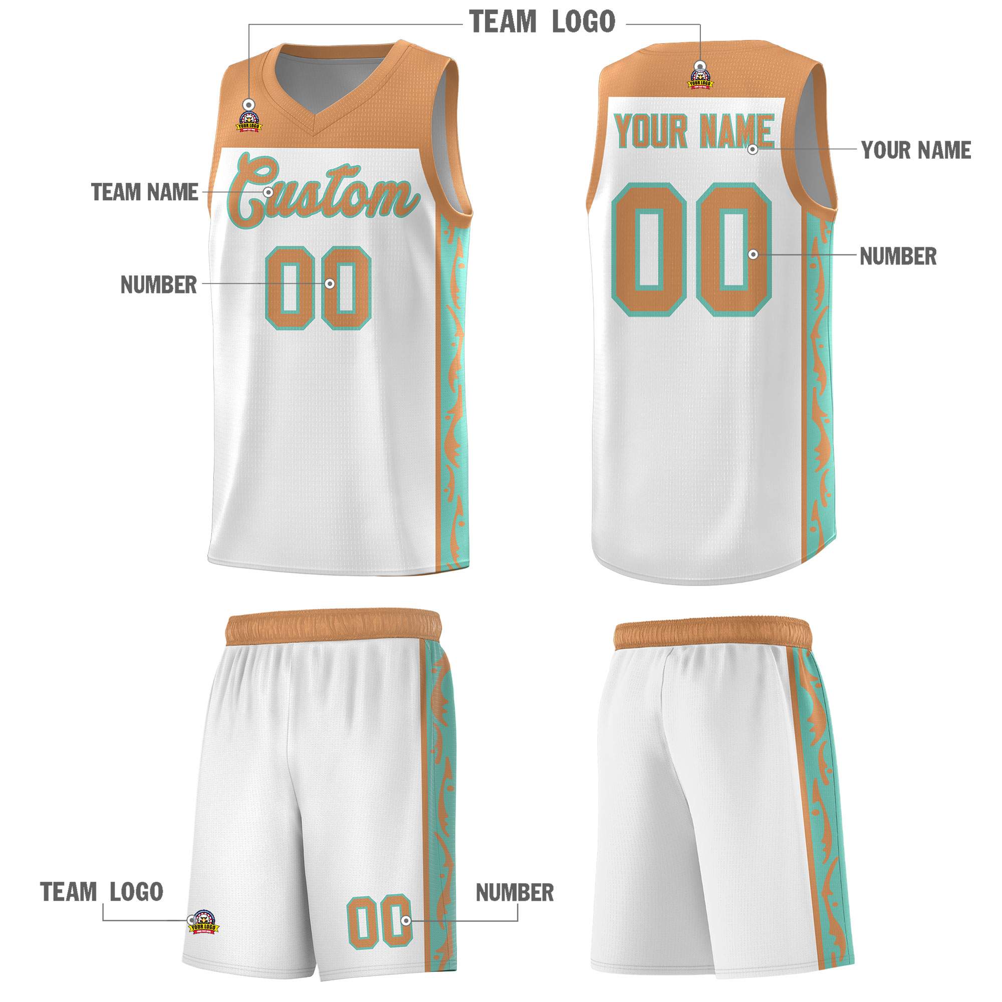 Custom White Side Pattern Sports Uniform Basketball Jersey|KXKSHOP