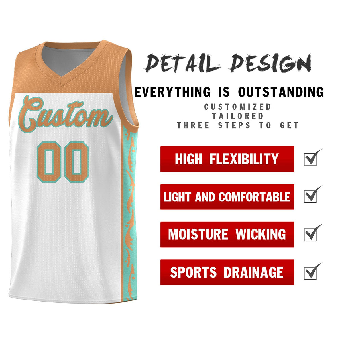 Custom White Side Pattern Sports Uniform Basketball Jersey|KXKSHOP