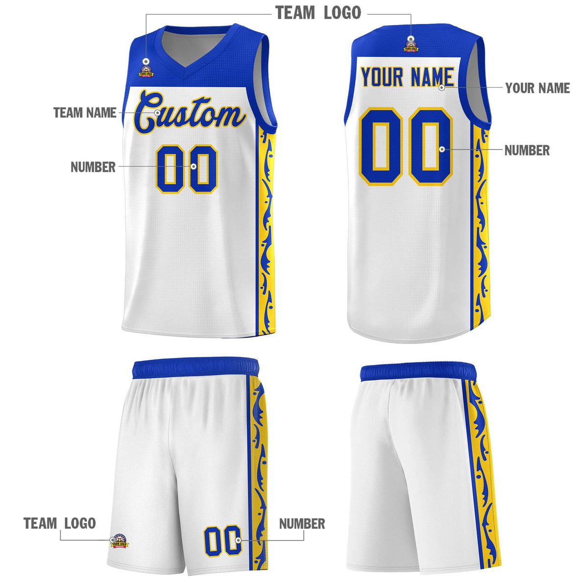 Custom White Side Pattern Sports Uniform Basketball Jersey|KXKSHOP