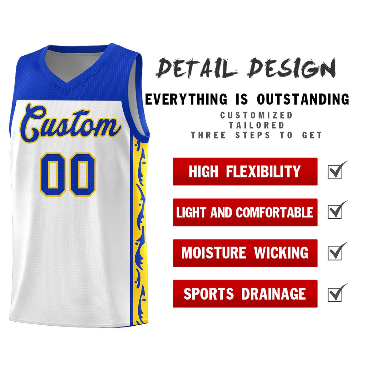 Custom White Side Pattern Sports Uniform Basketball Jersey|KXKSHOP