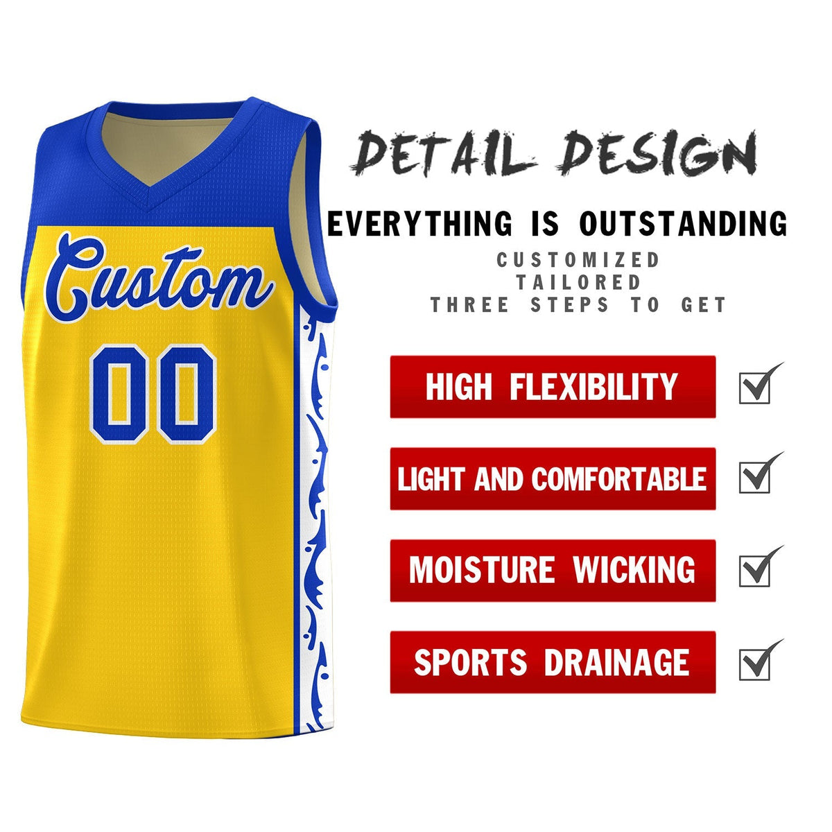 Custom Gold Side Pattern Sports Uniform Basketball Jersey|KXKSHOP