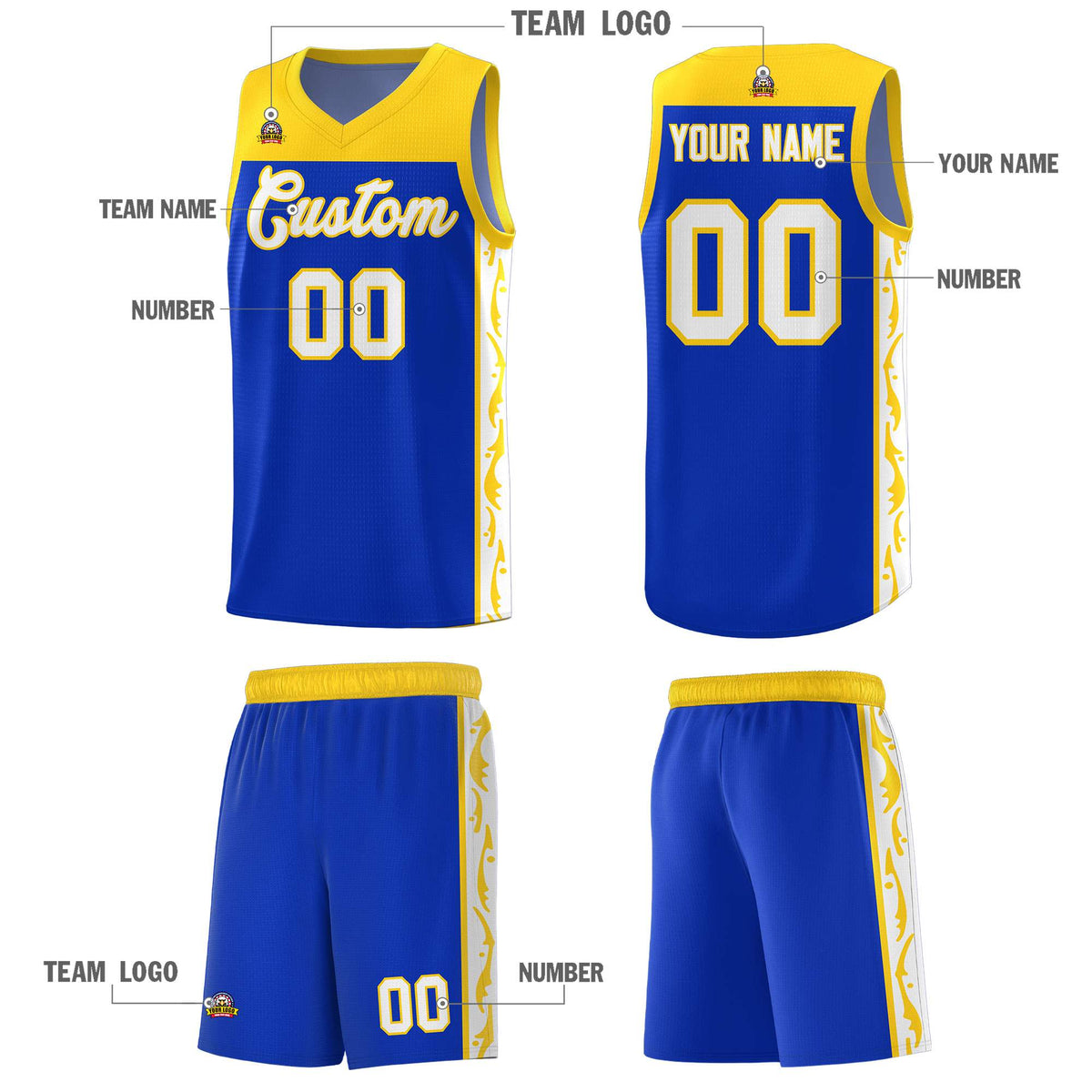Custom Royal Side Pattern Sports Uniform Basketball Jersey|KXKSHOP