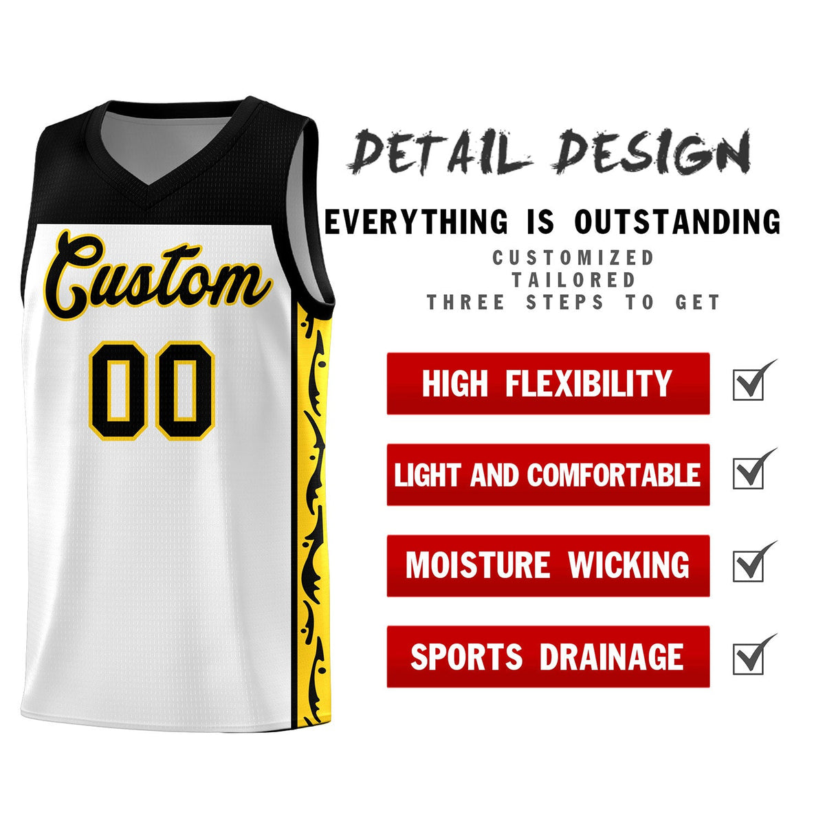 Custom White Side Pattern Sports Uniform Basketball Jersey|KXKSHOP