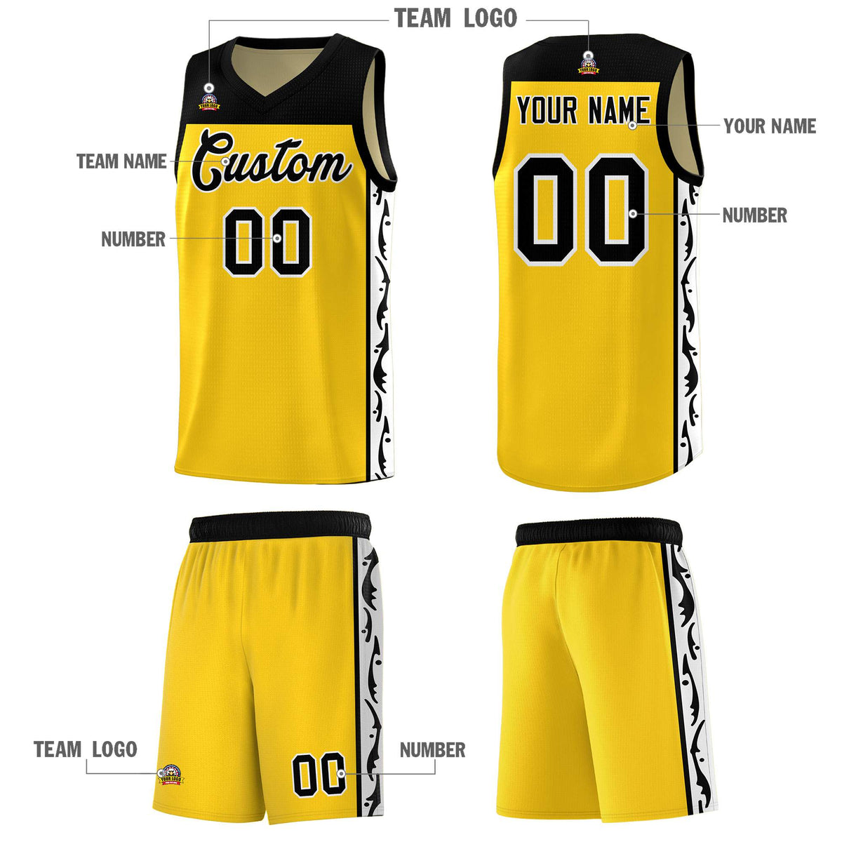 Custom Gold Side Pattern Sports Uniform Basketball Jersey|KXKSHOP