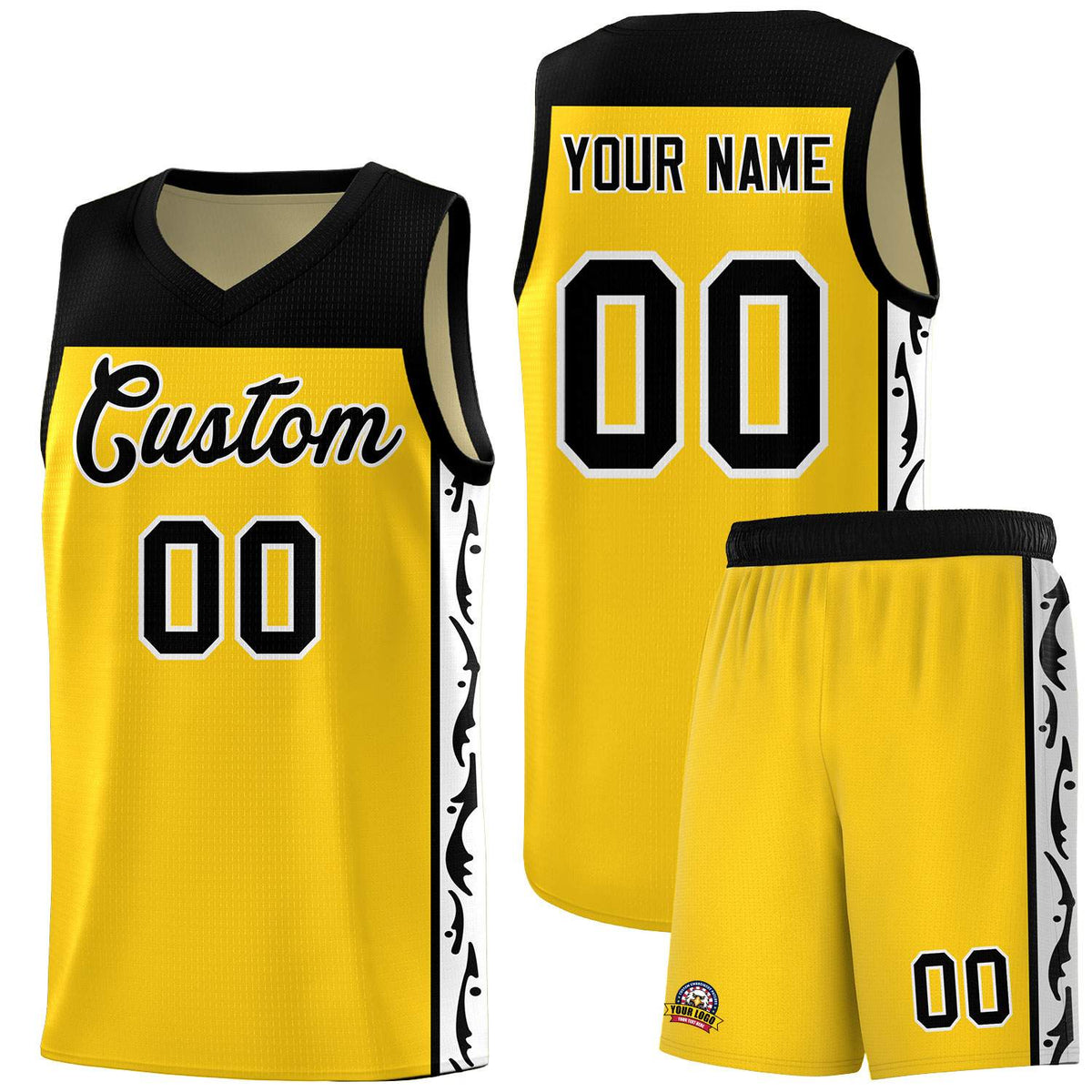 Custom Gold Side Pattern Sports Uniform Basketball Jersey|KXKSHOP