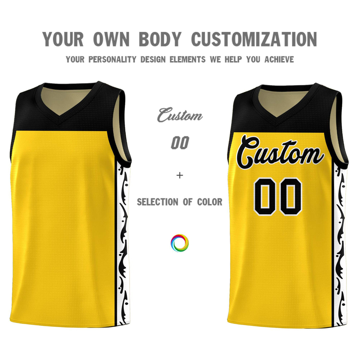 Custom Gold Side Pattern Sports Uniform Basketball Jersey|KXKSHOP