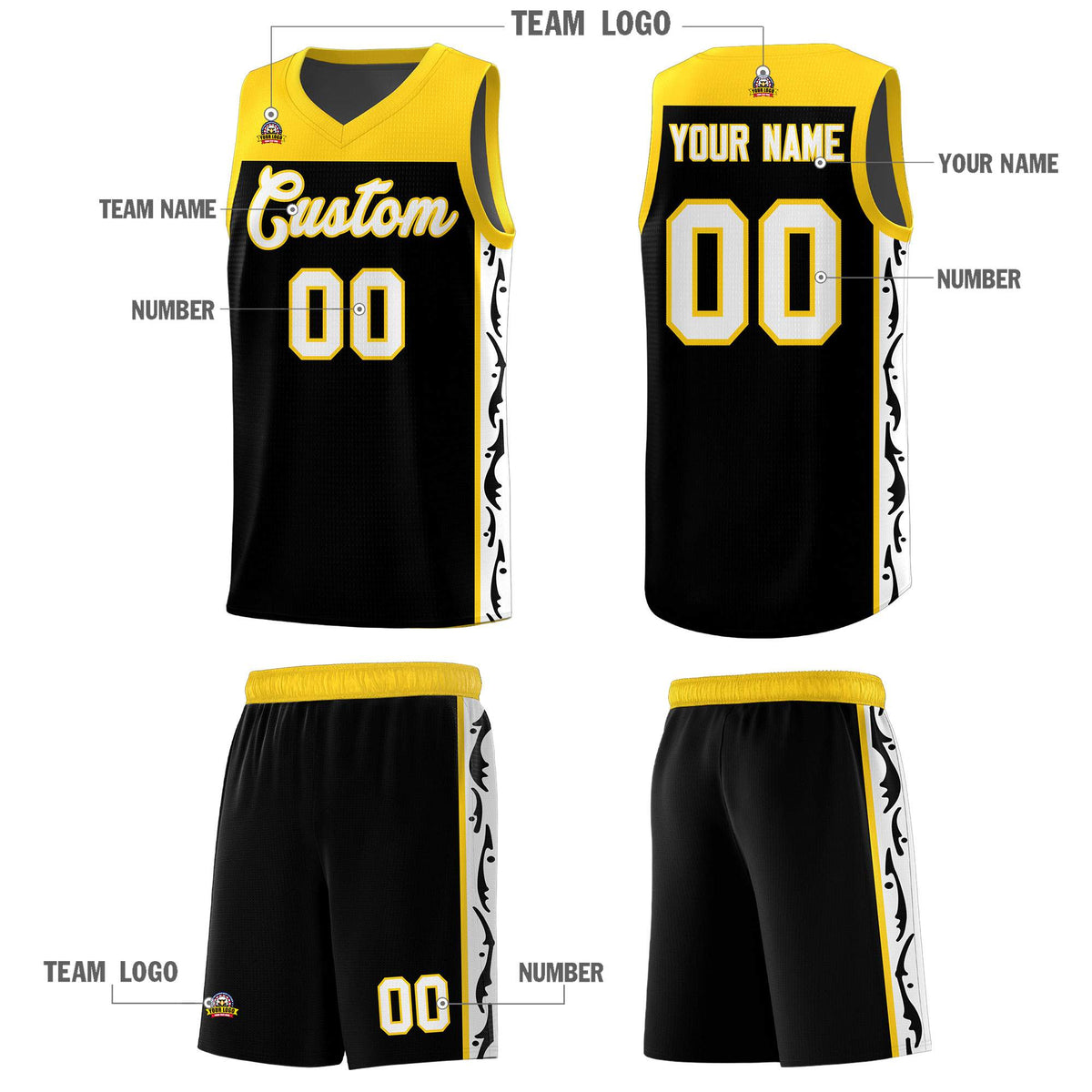 Custom Black Side Pattern Sports Uniform Basketball Jersey|KXKSHOP