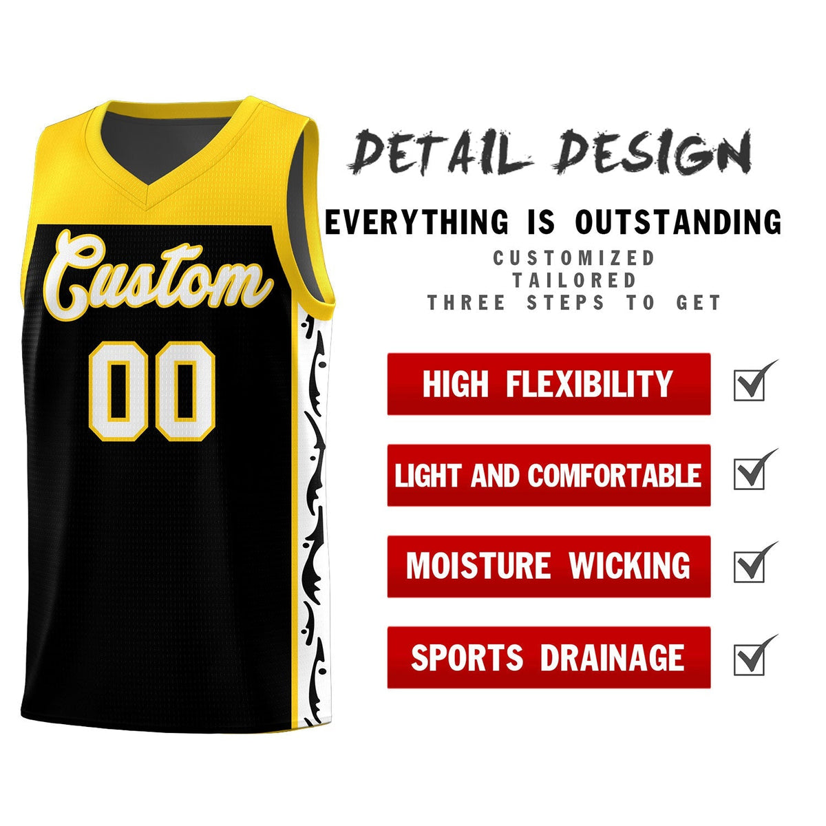 Custom Black Side Pattern Sports Uniform Basketball Jersey|KXKSHOP