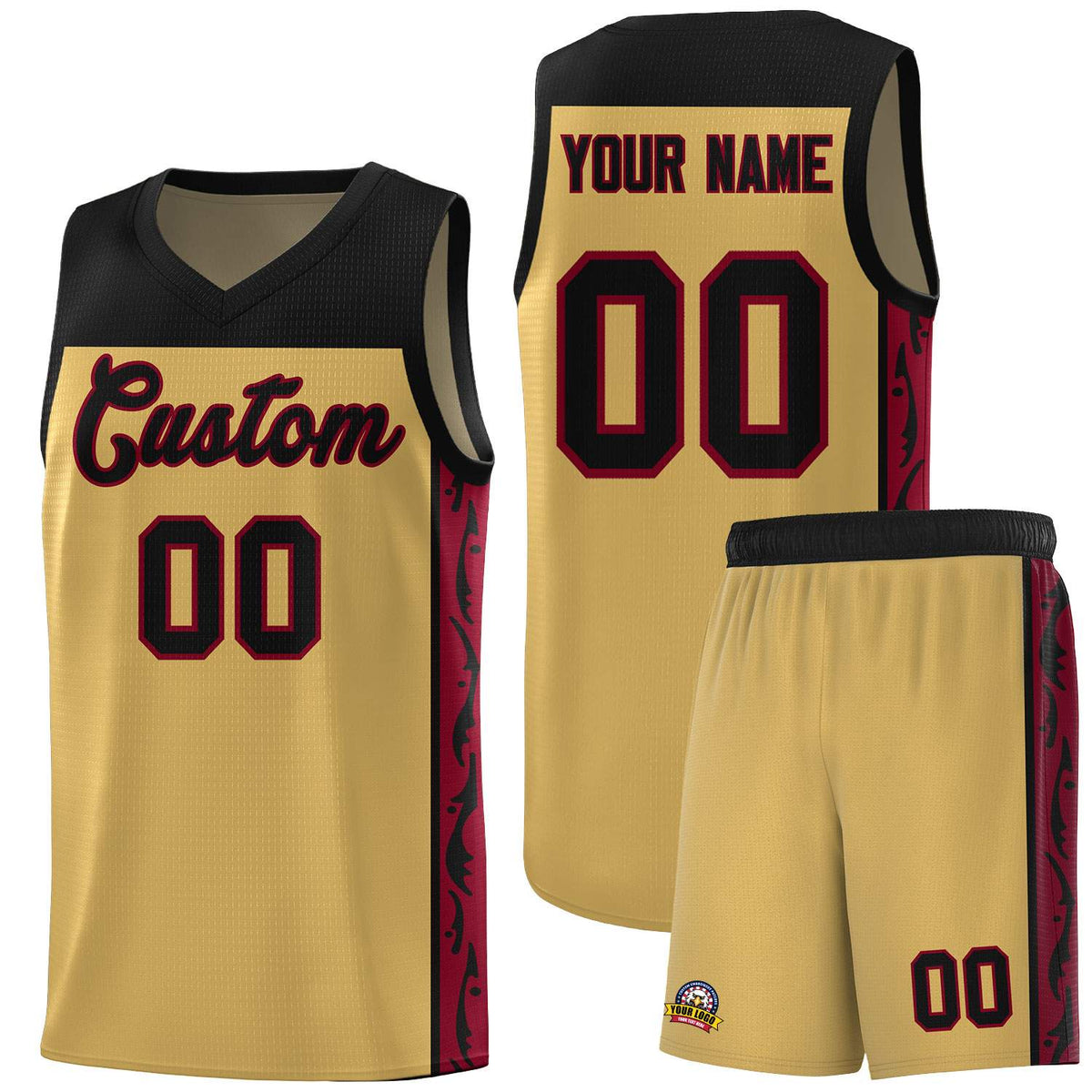 Custom Old Gold Side Pattern Sports Uniform Basketball Jersey|KXKSHOP